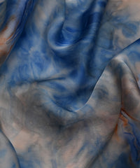 Navy Blue Satin Fabric with Colored Tie And Dye