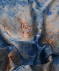 Navy Blue Satin Fabric with Colored Tie And Dye