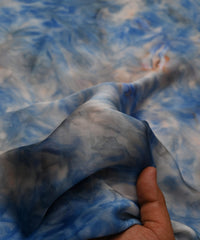 Navy Blue Satin Fabric with Colored Tie And Dye