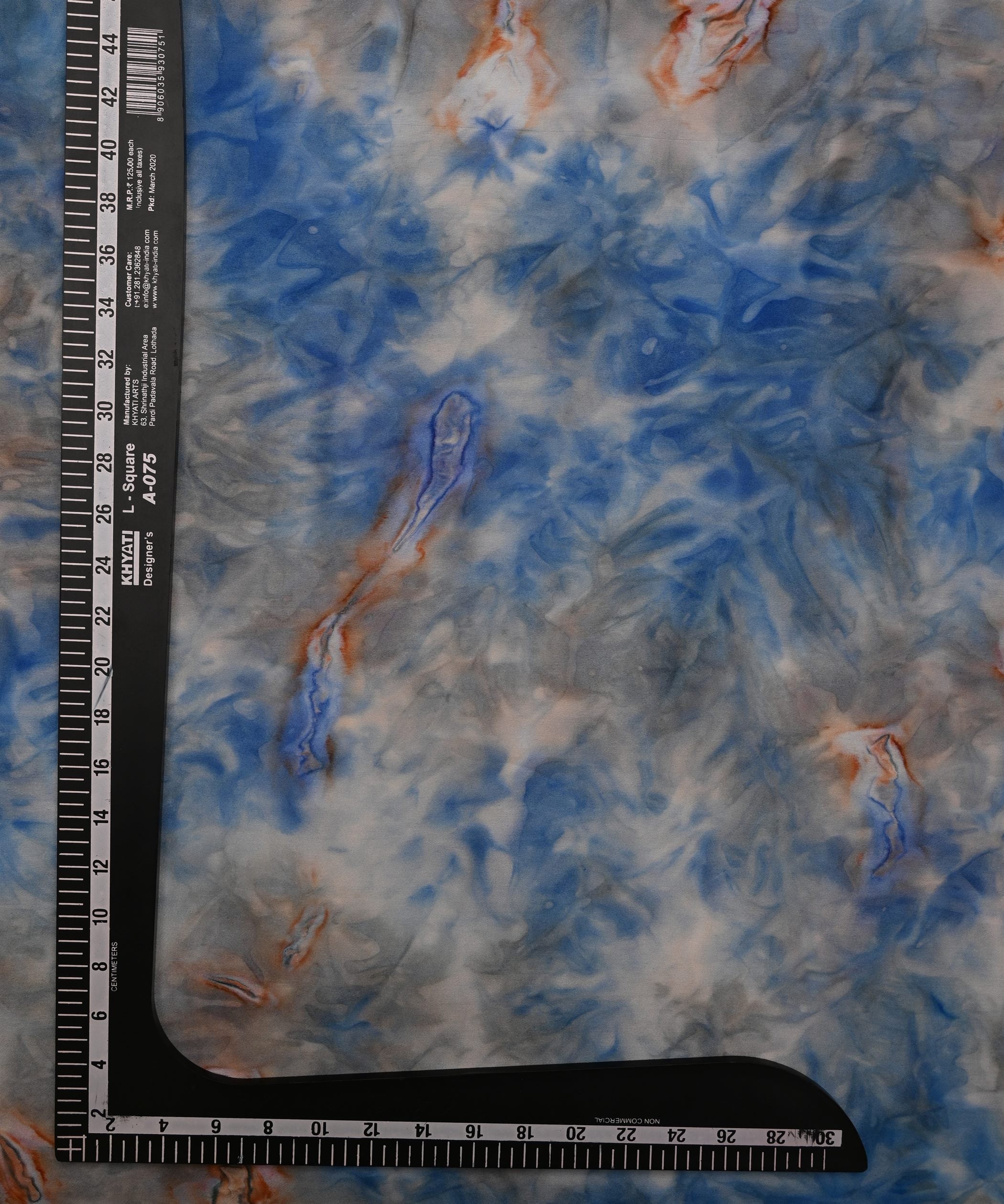 Navy Blue Satin Fabric with Colored Tie And Dye