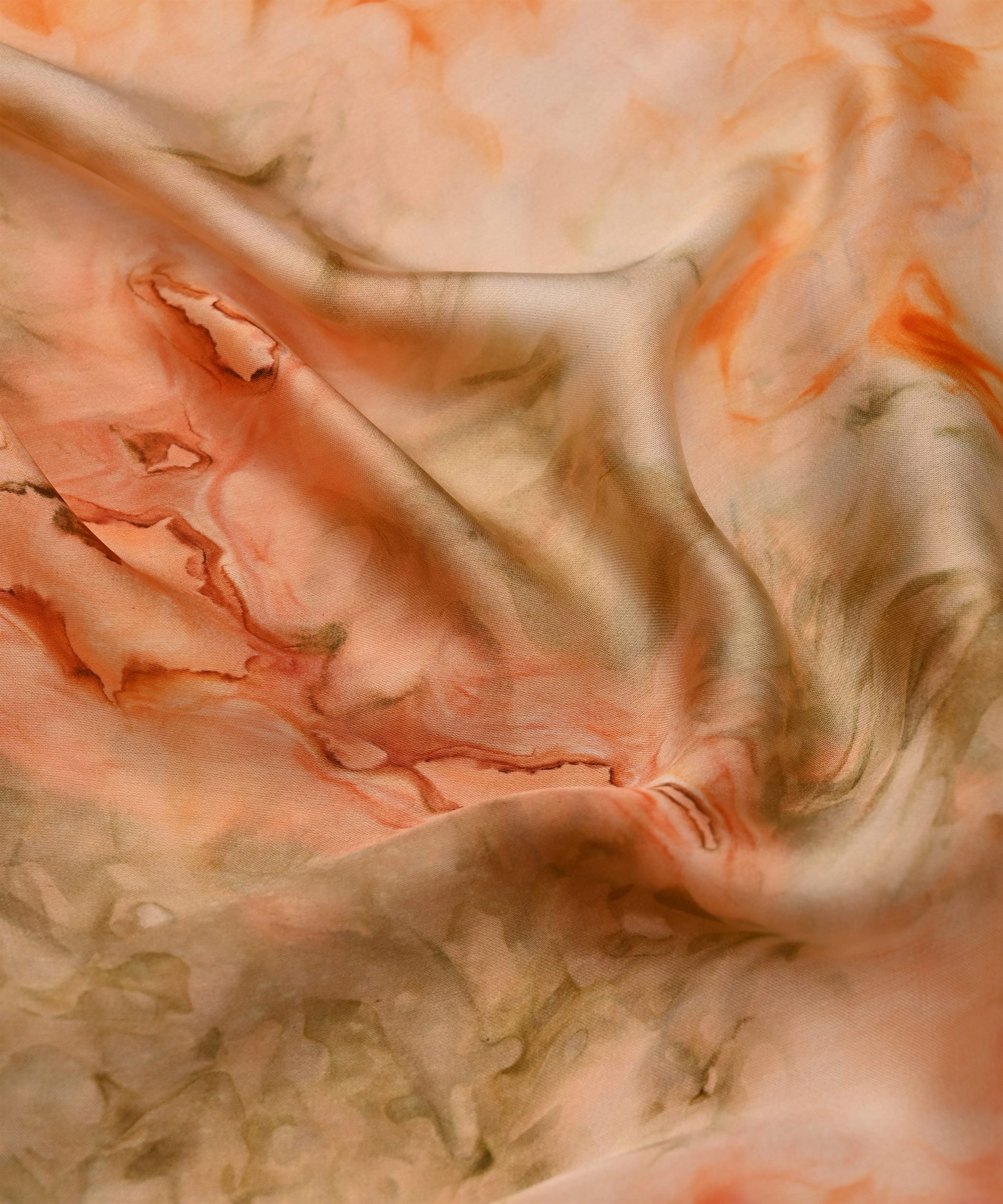 Orange Satin Fabric with Colored Tie And Dye