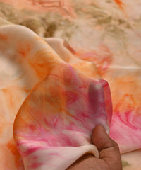 Orange Satin Fabric with Colored Tie And Dye
