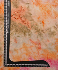Orange Satin Fabric with Colored Tie And Dye