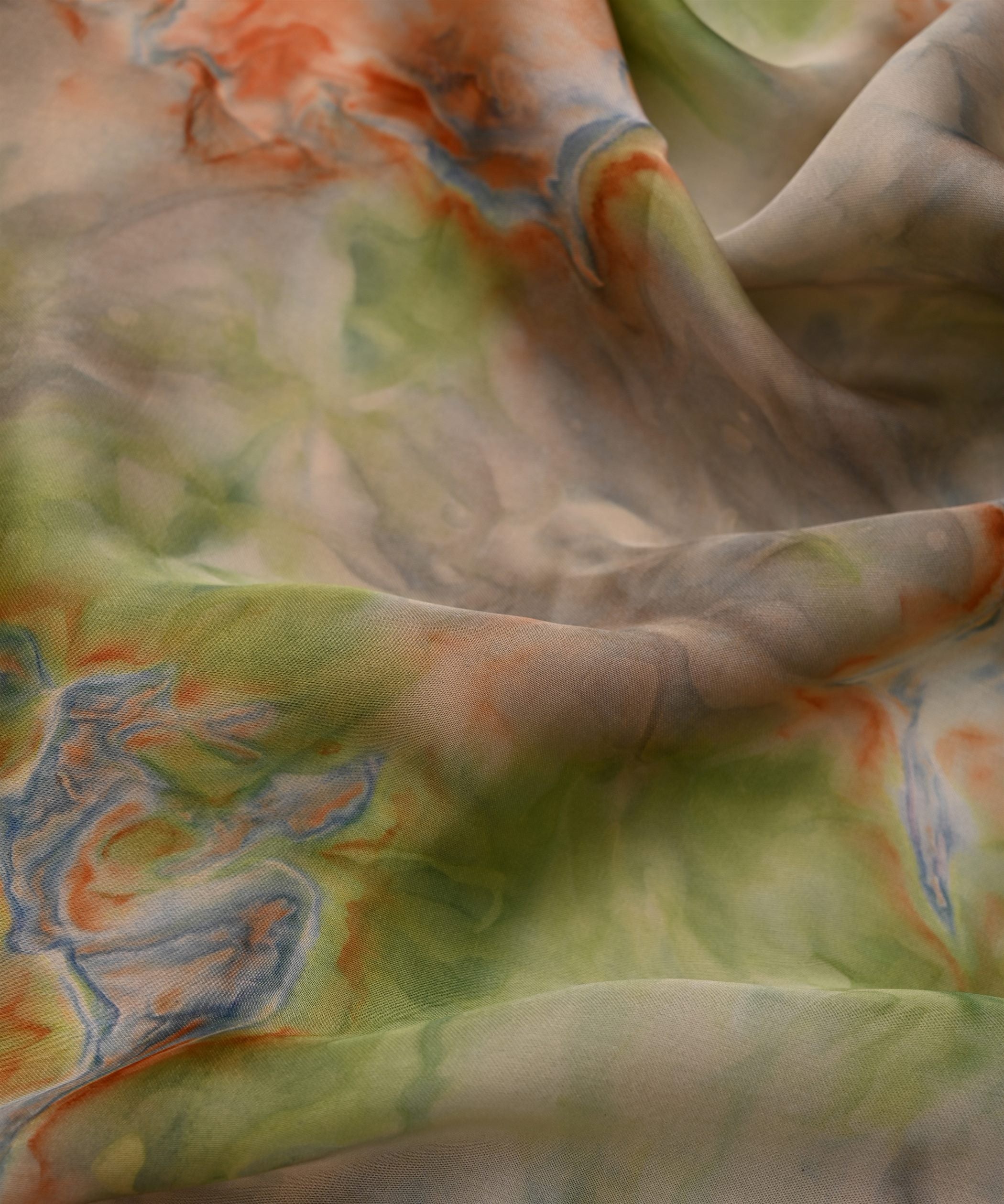 Pista Green Satin Fabric with Colored Tie And Dye