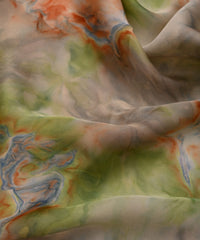 Pista Green Satin Fabric with Colored Tie And Dye