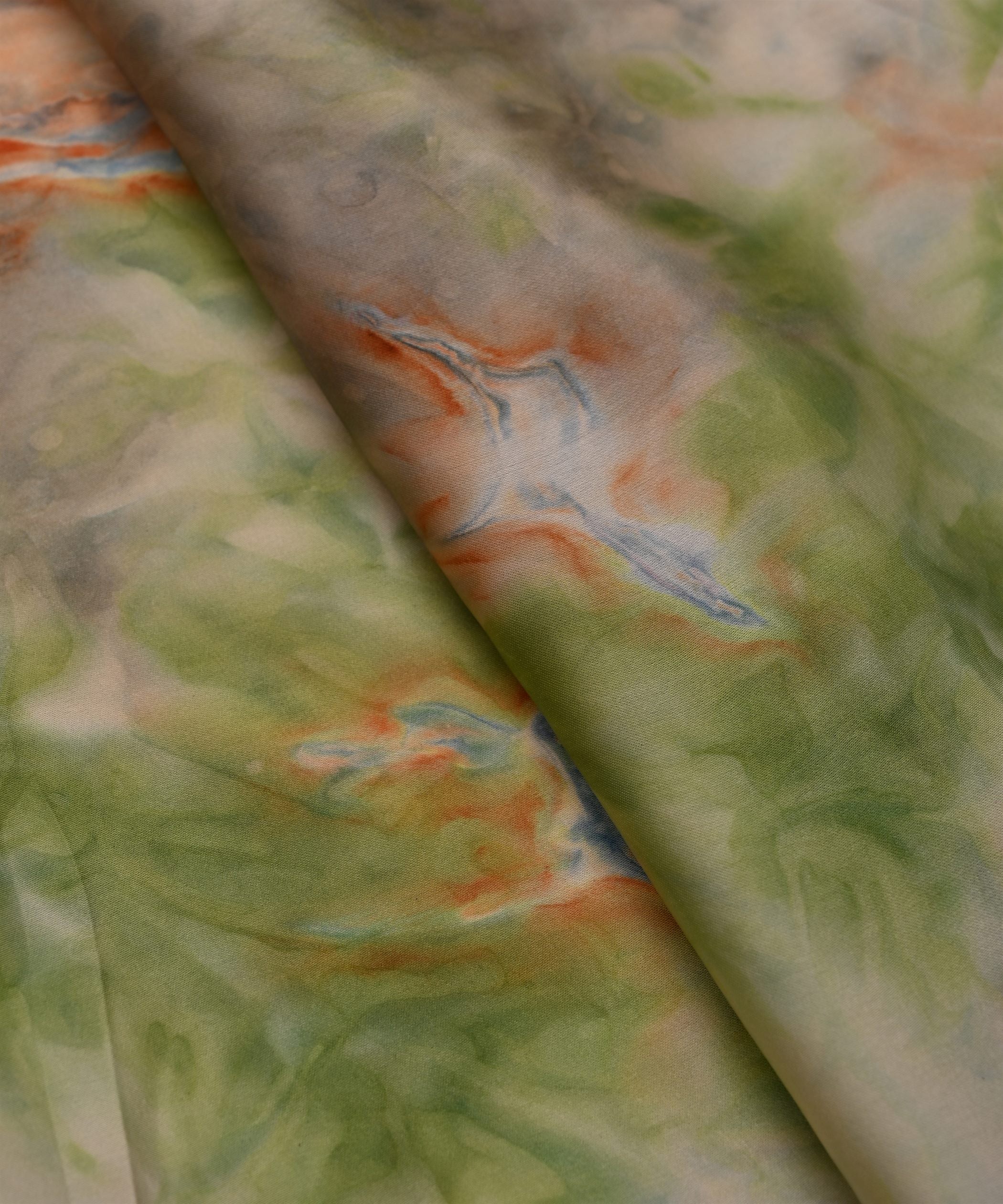 Pista Green Satin Fabric with Colored Tie And Dye