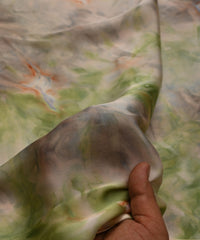 Pista Green Satin Fabric with Colored Tie And Dye
