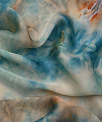 Teal Satin Fabric with Colored Tie And Dye