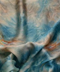 Teal Satin Fabric with Colored Tie And Dye
