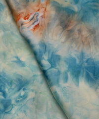 Teal Satin Fabric with Colored Tie And Dye