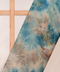 Teal Satin Fabric with Colored Tie And Dye