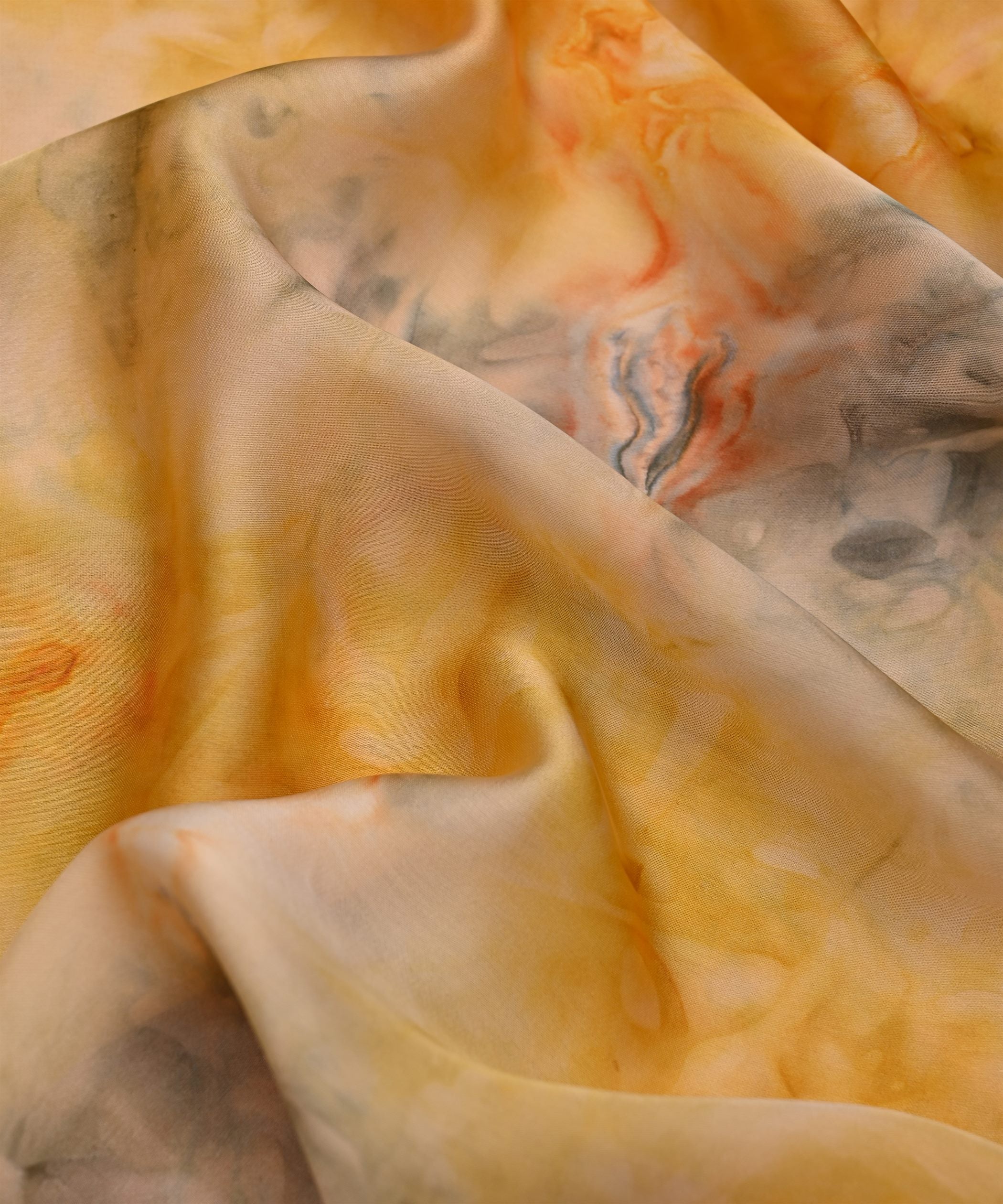 Yellow Satin Fabric with Colored Tie And Dye
