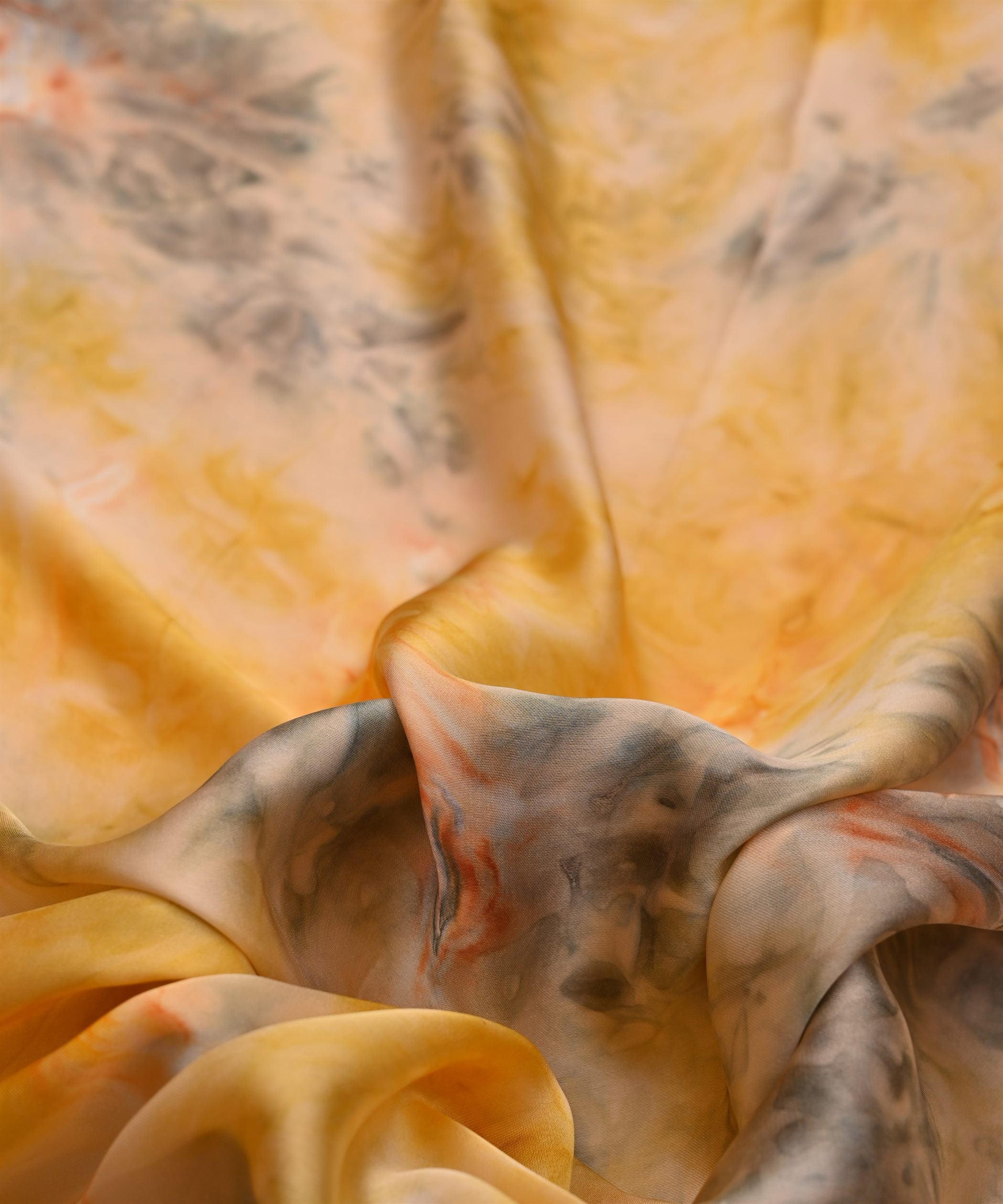 Yellow Satin Fabric with Colored Tie And Dye