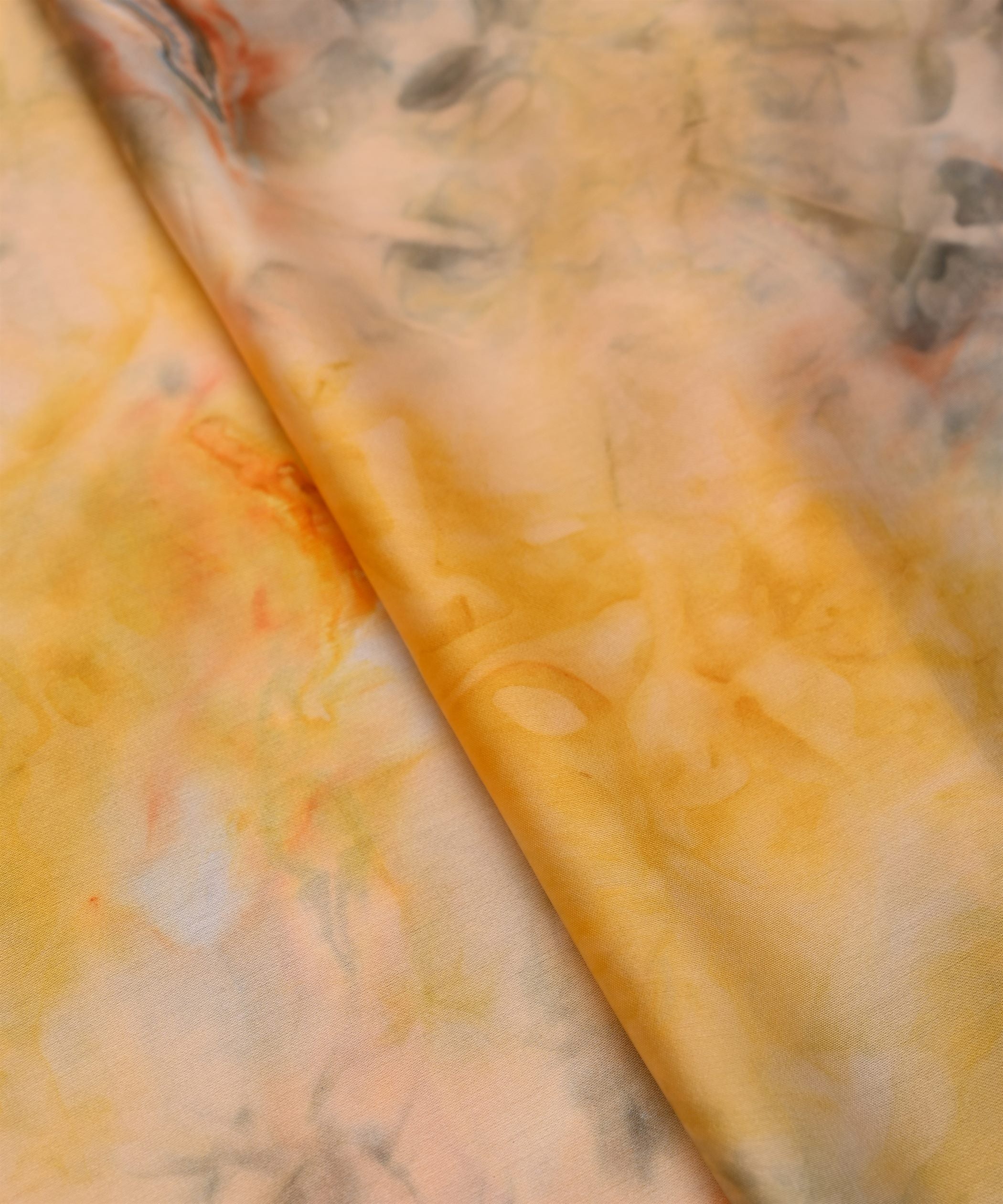 Yellow Satin Fabric with Colored Tie And Dye