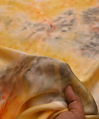 Yellow Satin Fabric with Colored Tie And Dye