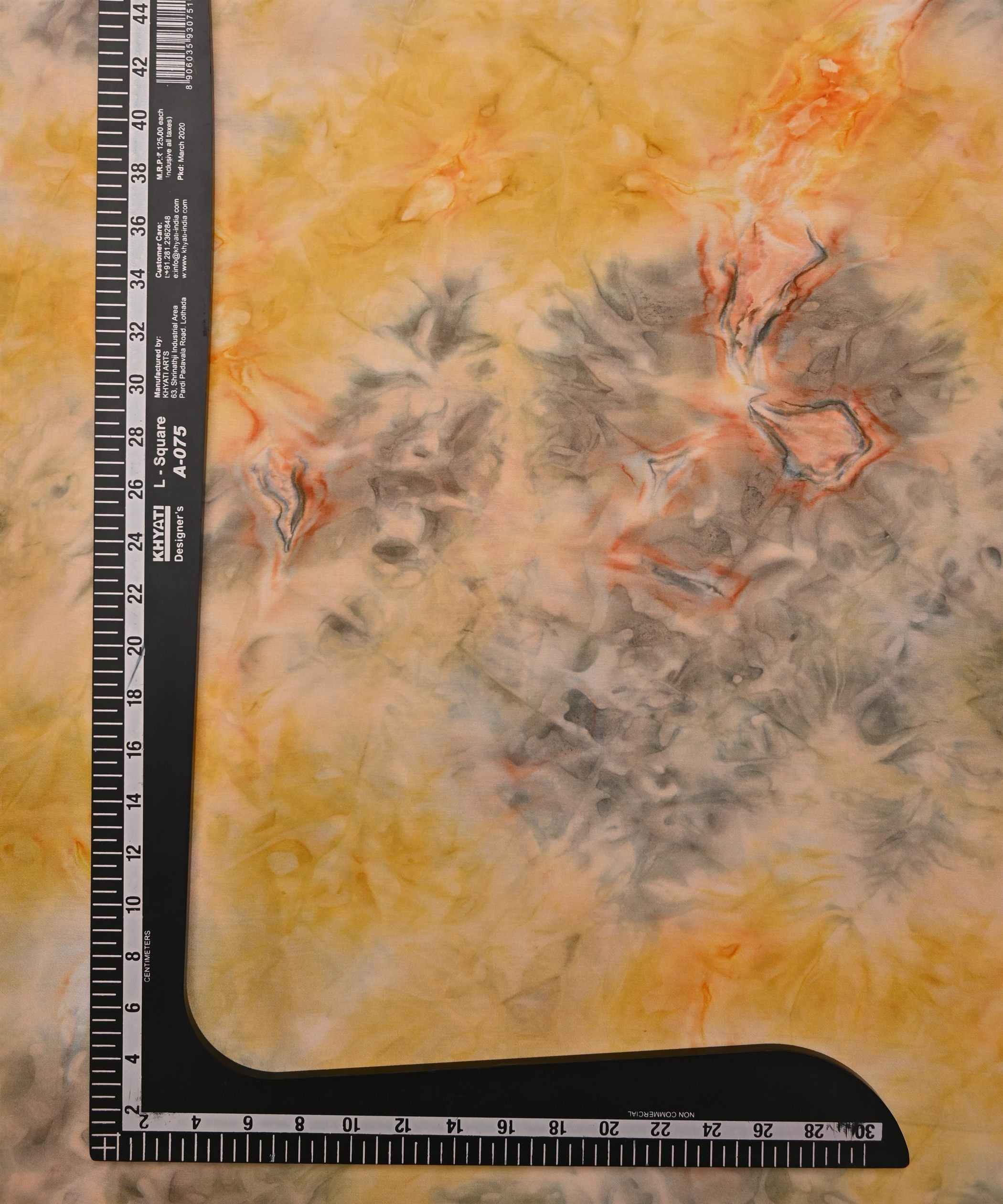Yellow Satin Fabric with Colored Tie And Dye