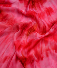 Red & Pink Satin Fabric with Tie and Dye