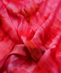Red & Pink Satin Fabric with Tie and Dye