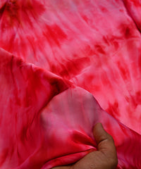 Red & Pink Satin Fabric with Tie and Dye