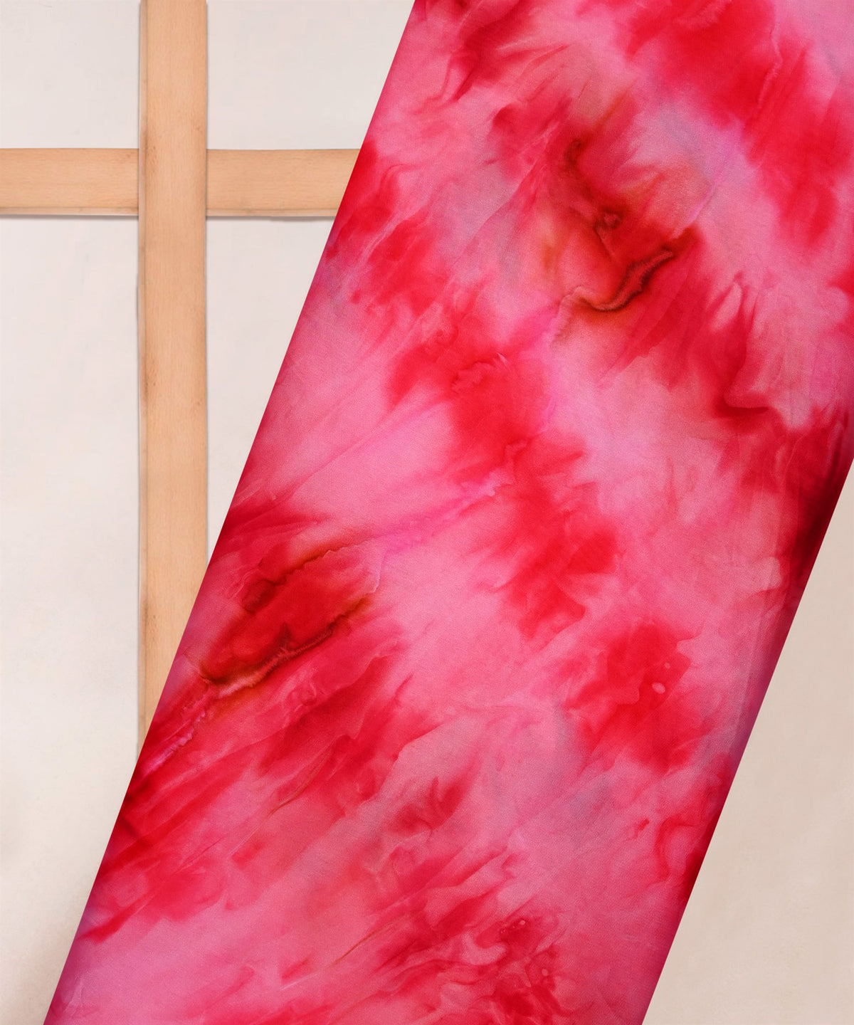 Red & Pink Satin Fabric with Tie and Dye