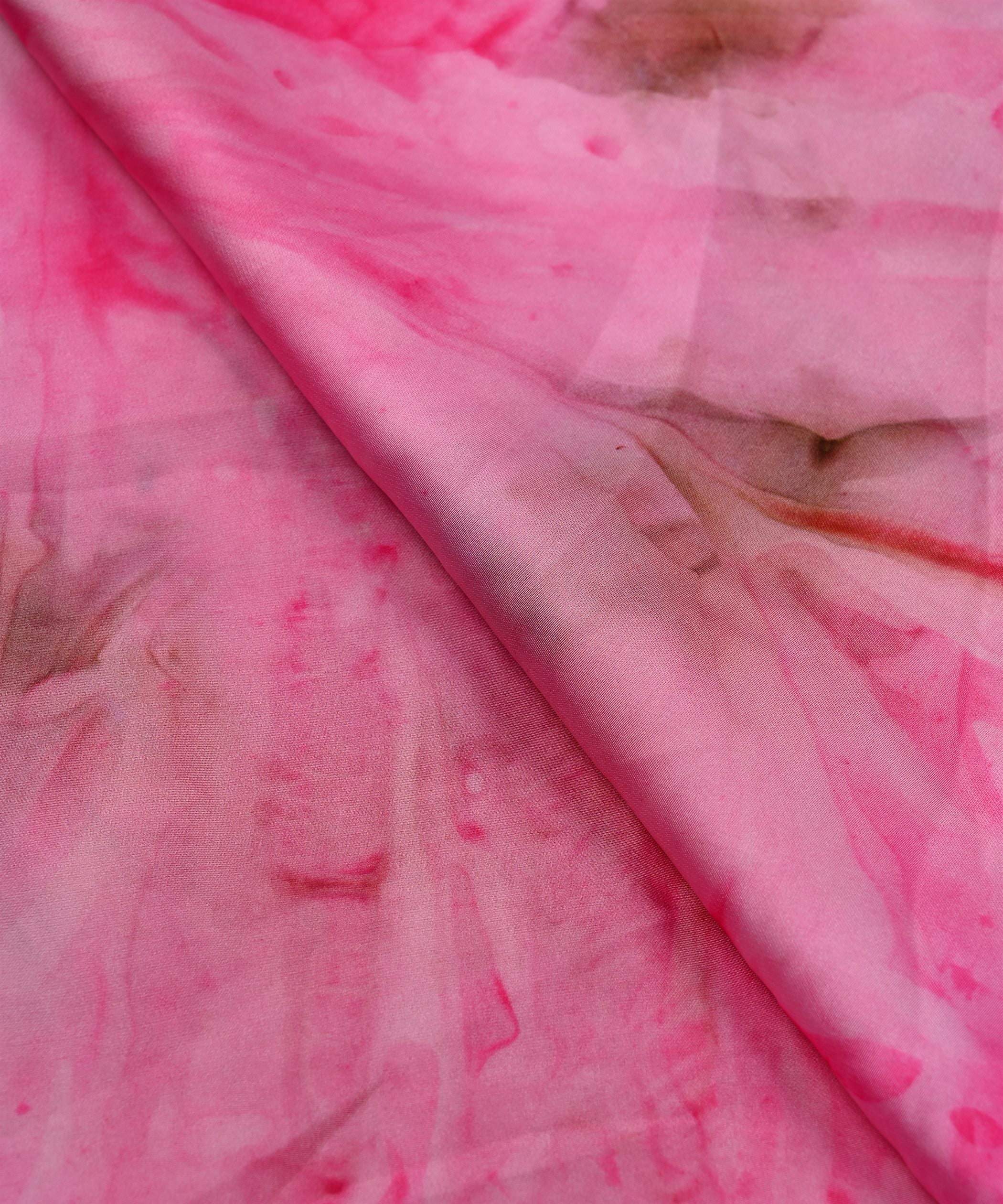 Pink & Brown Satin Fabric with Tie and Dye
