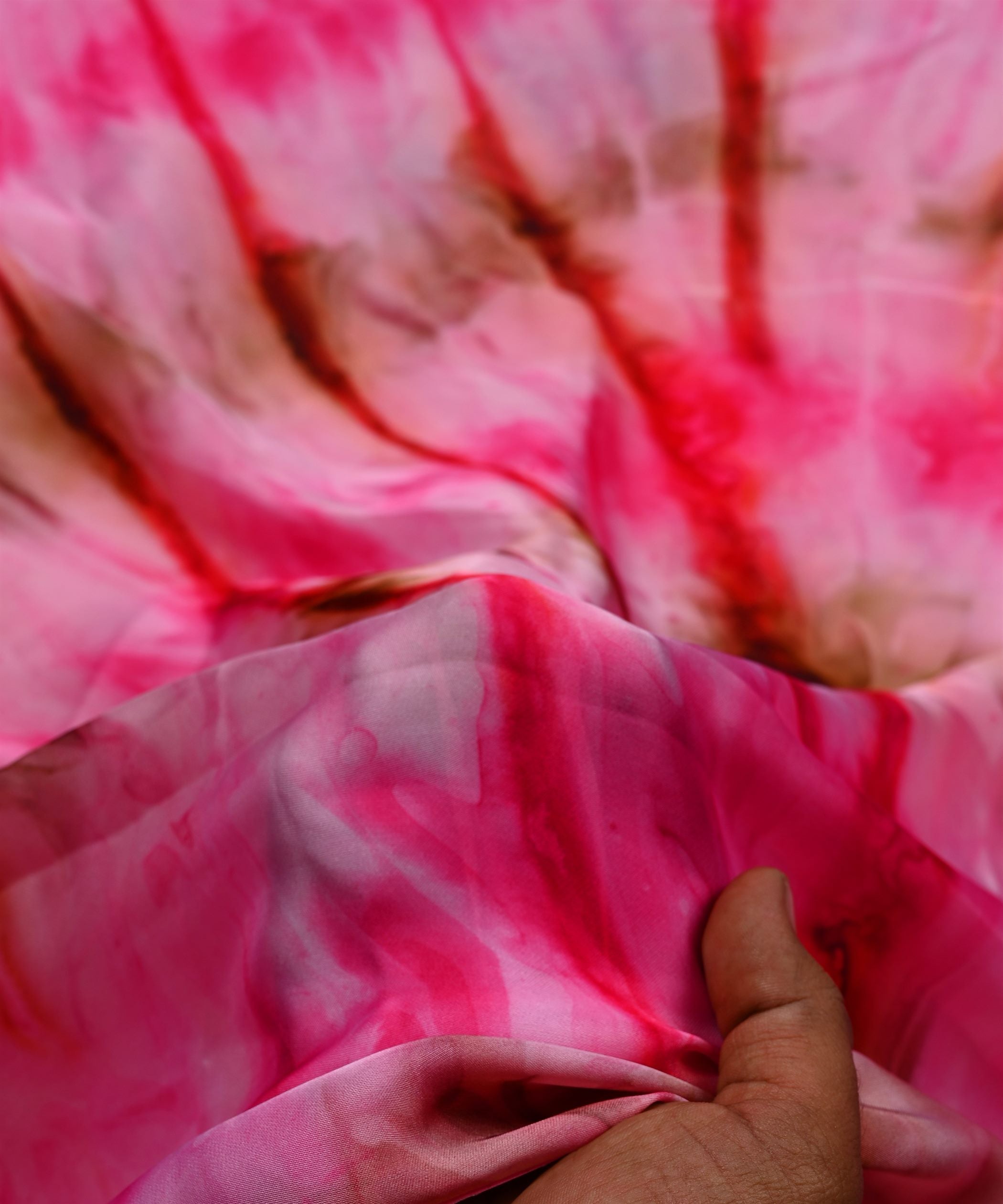 Pink & Brown Satin Fabric with Tie and Dye