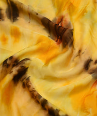 Yellow & Brown Satin Fabric with Tie and Dye