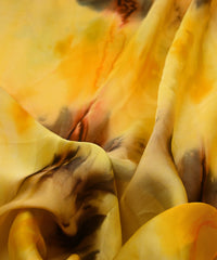 Yellow & Brown Satin Fabric with Tie and Dye