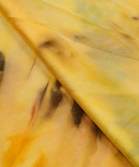 Yellow & Brown Satin Fabric with Tie and Dye