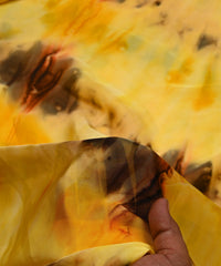 Yellow & Brown Satin Fabric with Tie and Dye