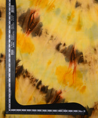 Yellow & Brown Satin Fabric with Tie and Dye