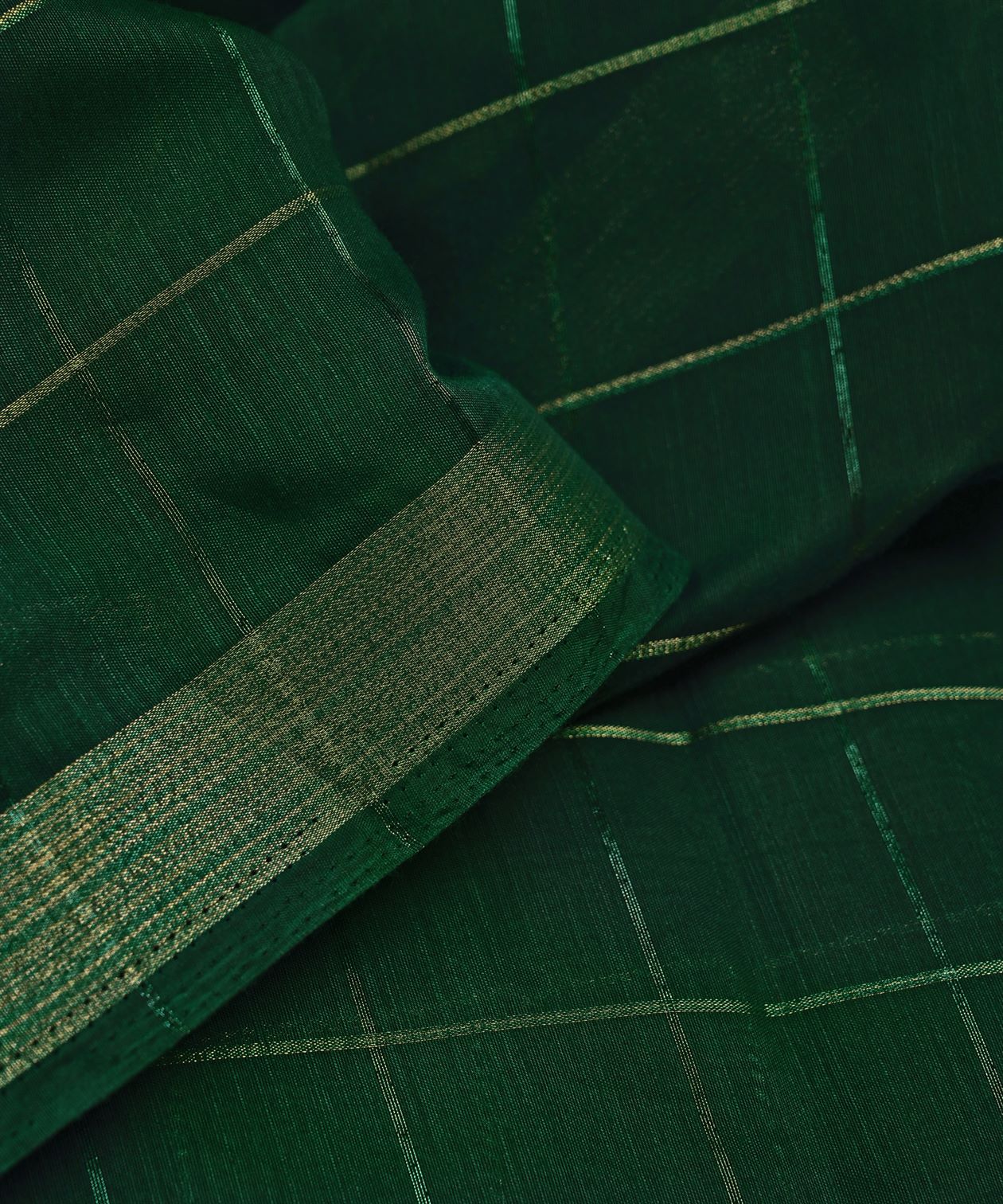 Bottle Green Semi Linen fabric with checks