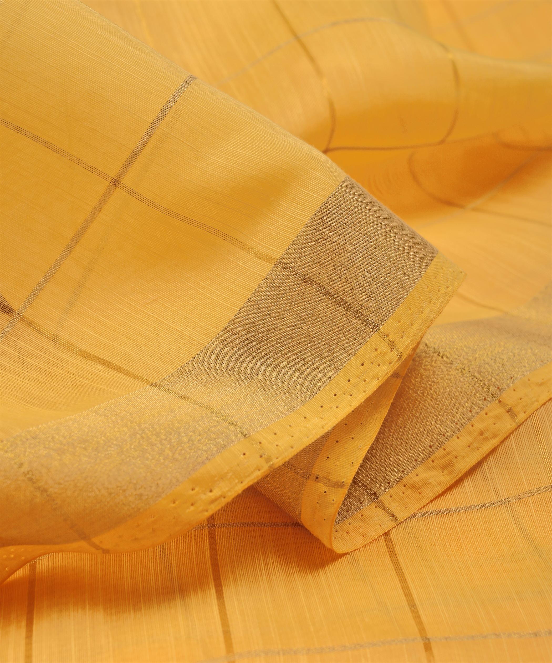 Lime Yellow Semi Linen fabric with checks