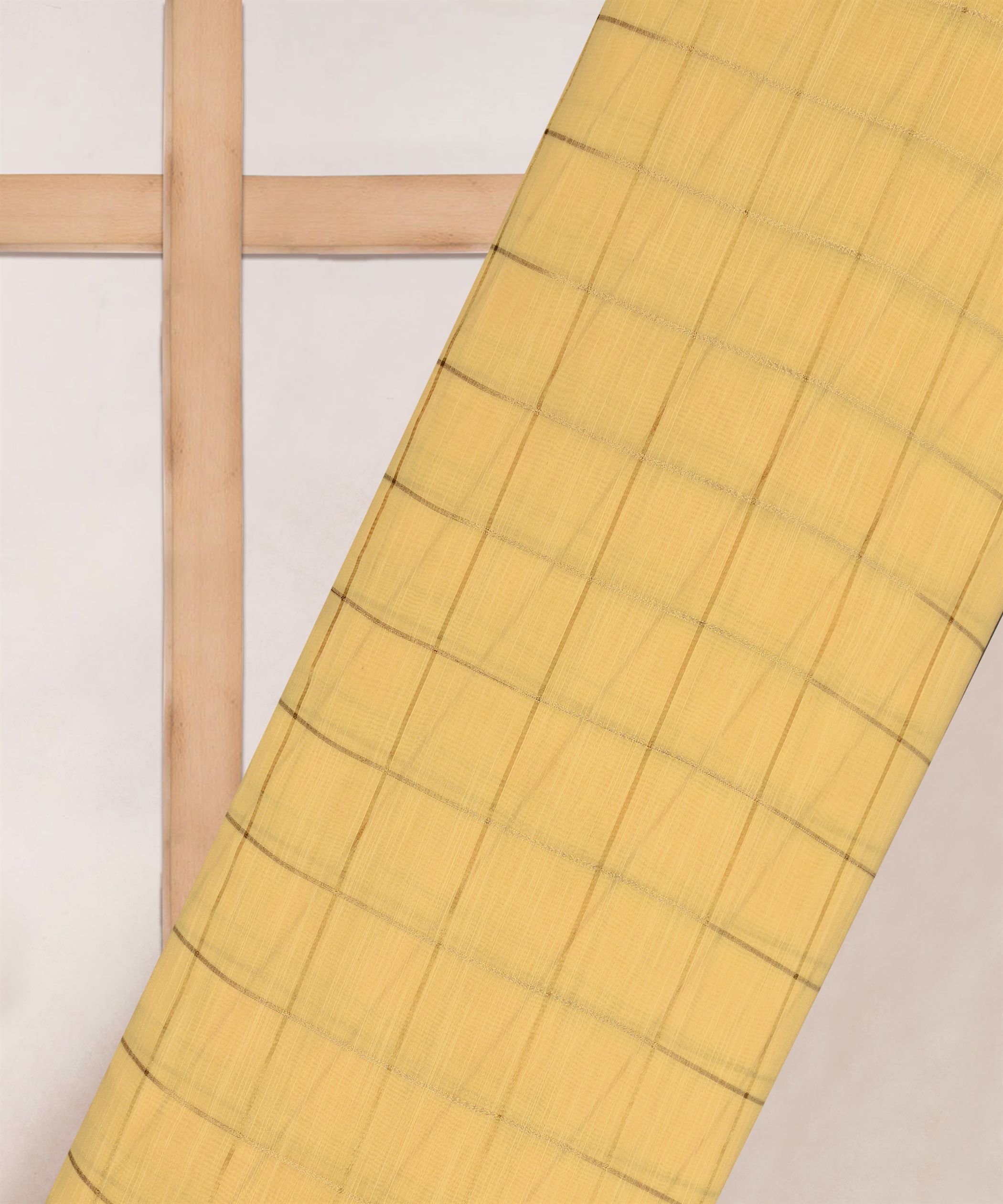 Lime Yellow Semi Linen fabric with checks