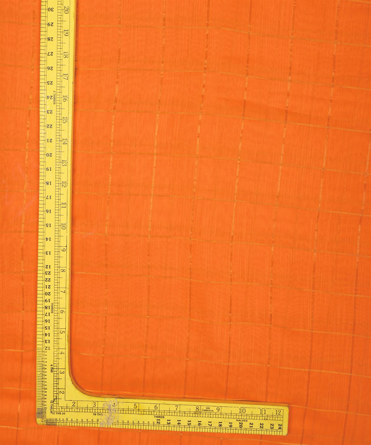 Orange Semi Linen fabric with checks