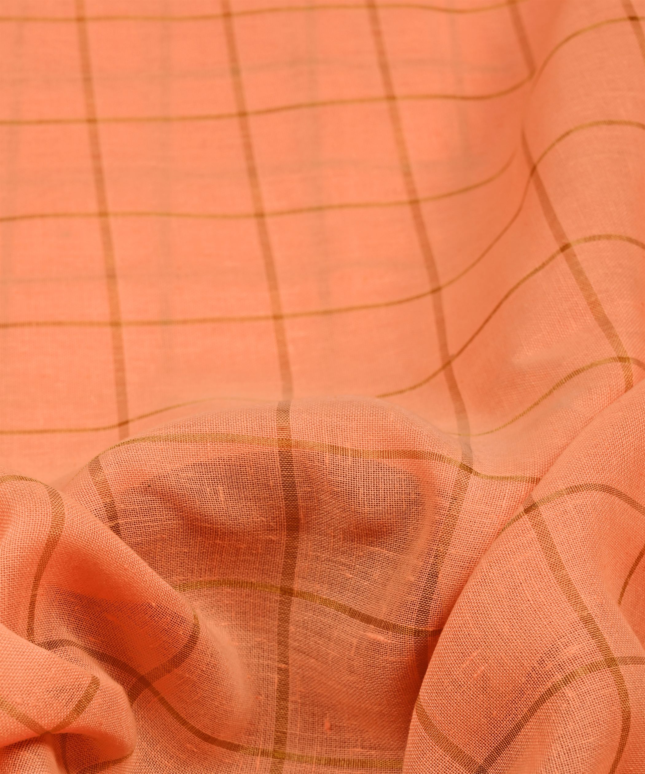 Peach Semi Linen fabric with checks