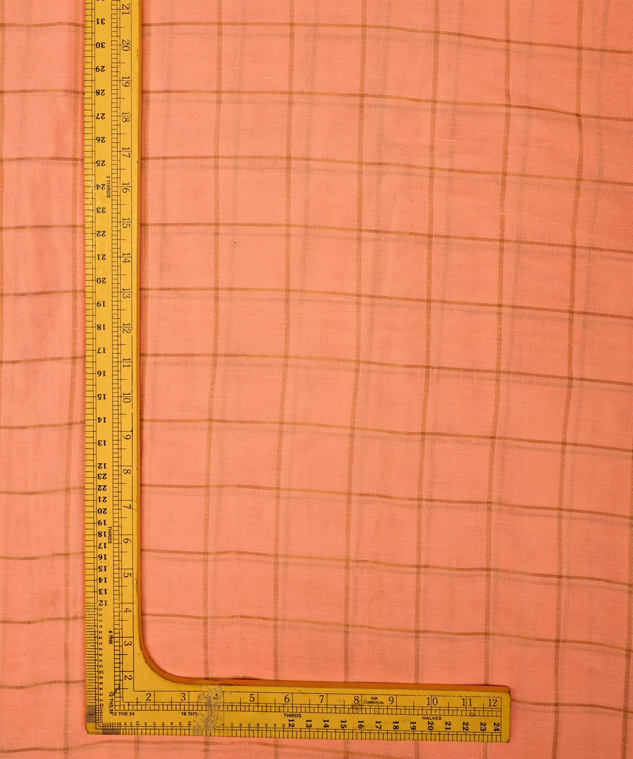 Peach Semi Linen fabric with checks