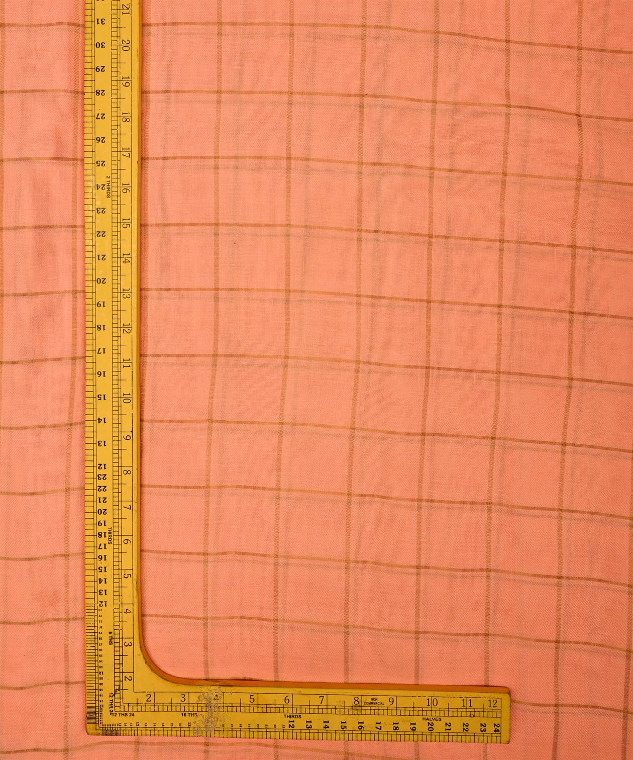 Peach Semi Linen fabric with checks