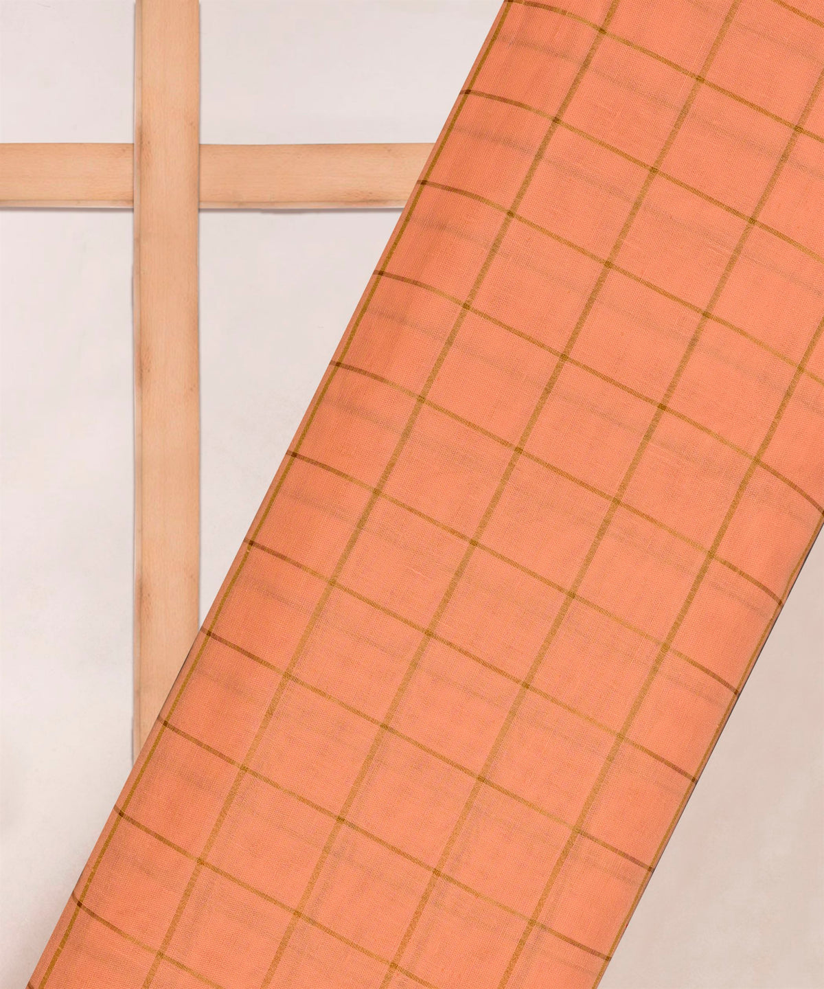 Peach Semi Linen fabric with checks