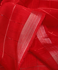 Red Semi Linen fabric with checks