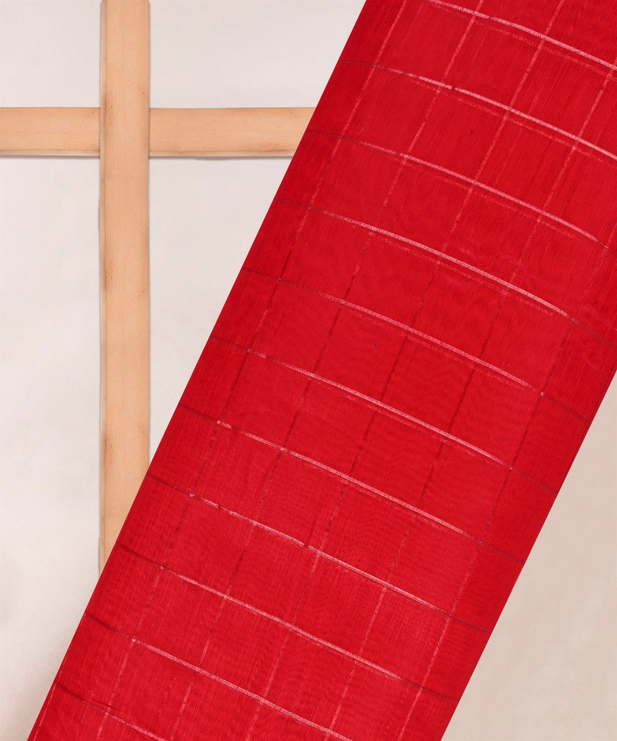 Red Semi Linen fabric with checks