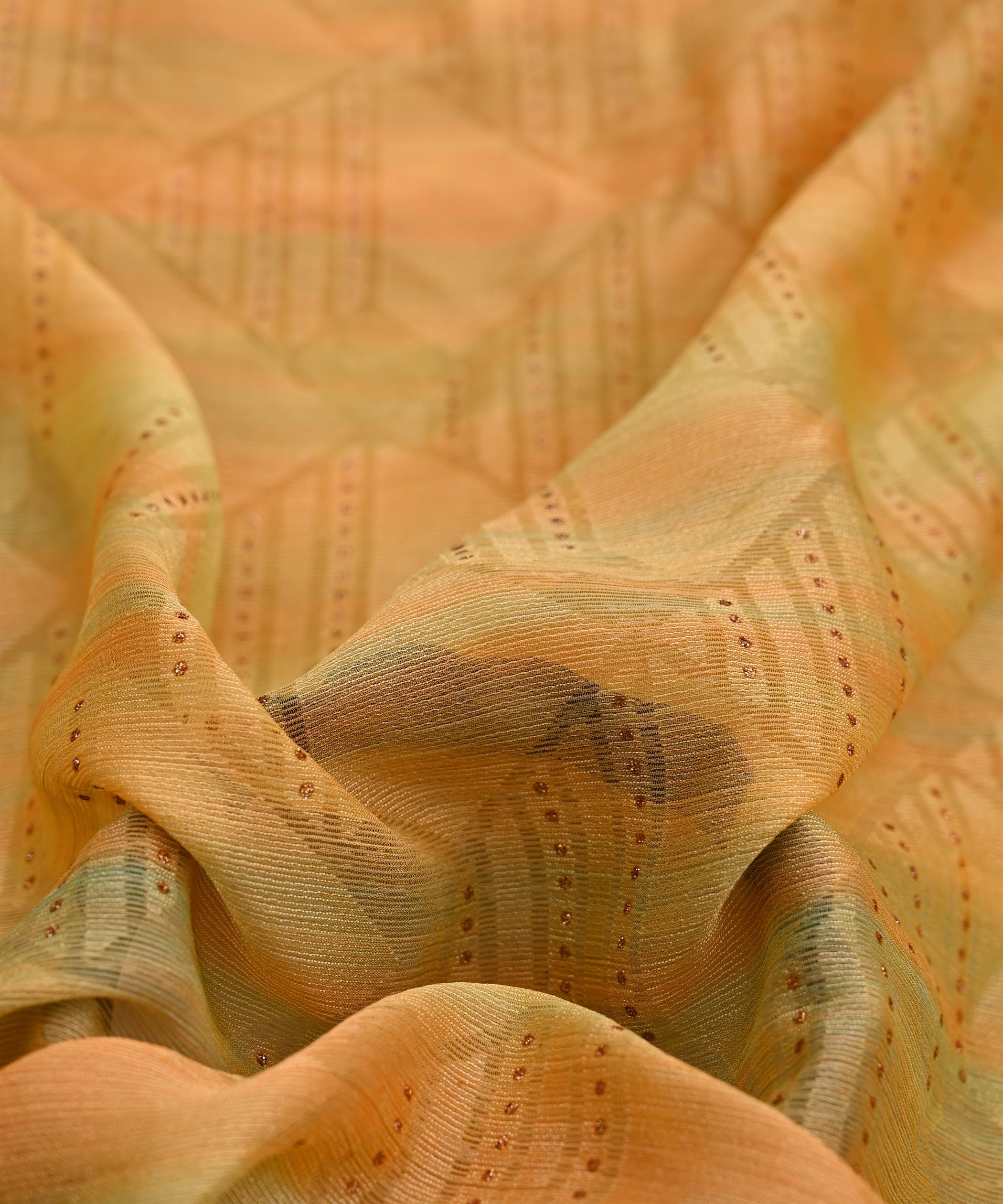 Orange Shaded Chiffon Fabric with Brasso and Glitter Dots