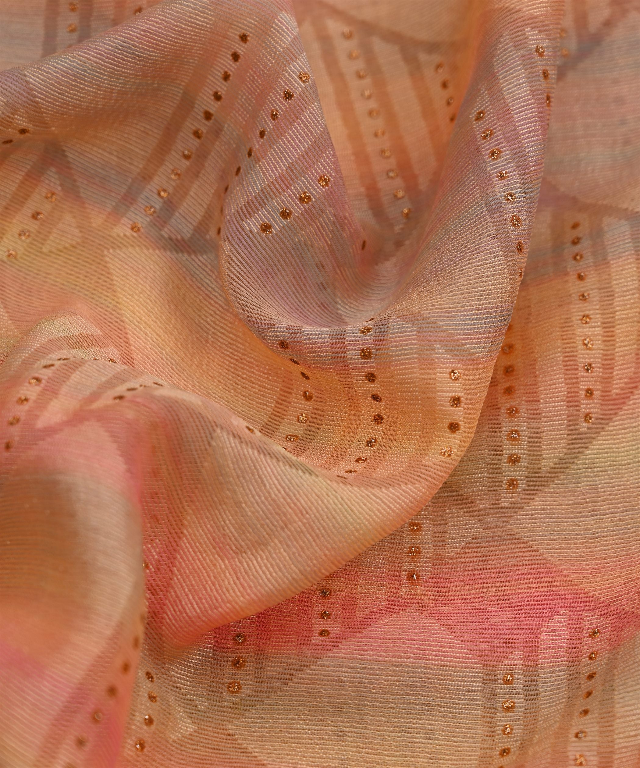 Pink Shaded Chiffon Fabric with Brasso and Glitter Dots