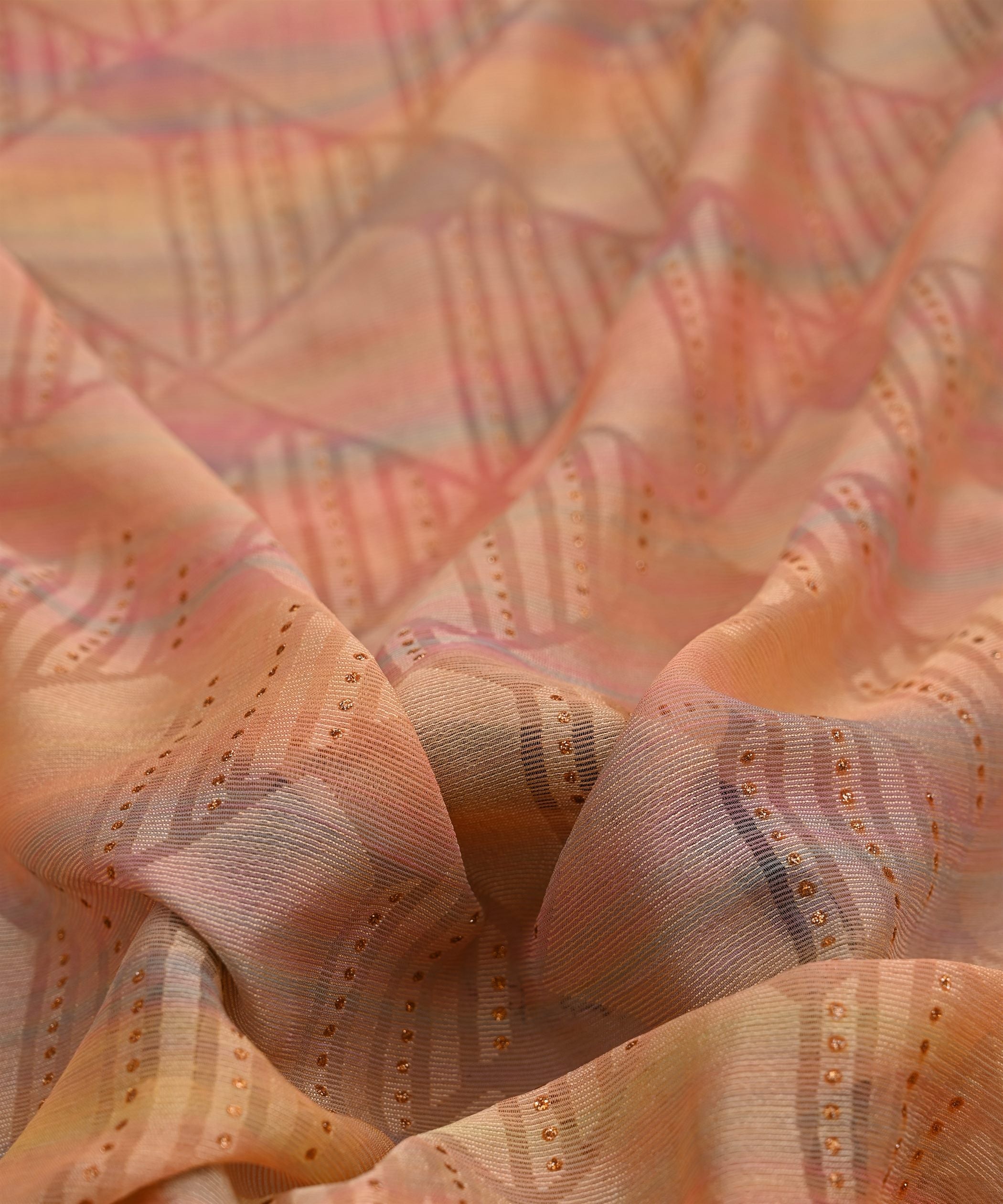 Pink Shaded Chiffon Fabric with Brasso and Glitter Dots