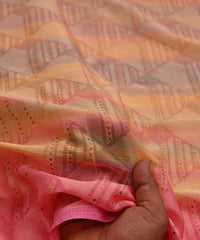 Pink Shaded Chiffon Fabric with Brasso and Glitter Dots