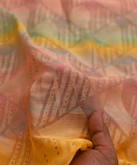 Yellow Shaded Chiffon Fabric with Brasso and Glitter Dots