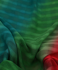 Dark Green Spray Print Shaded Chiffon Fabric with Checks
