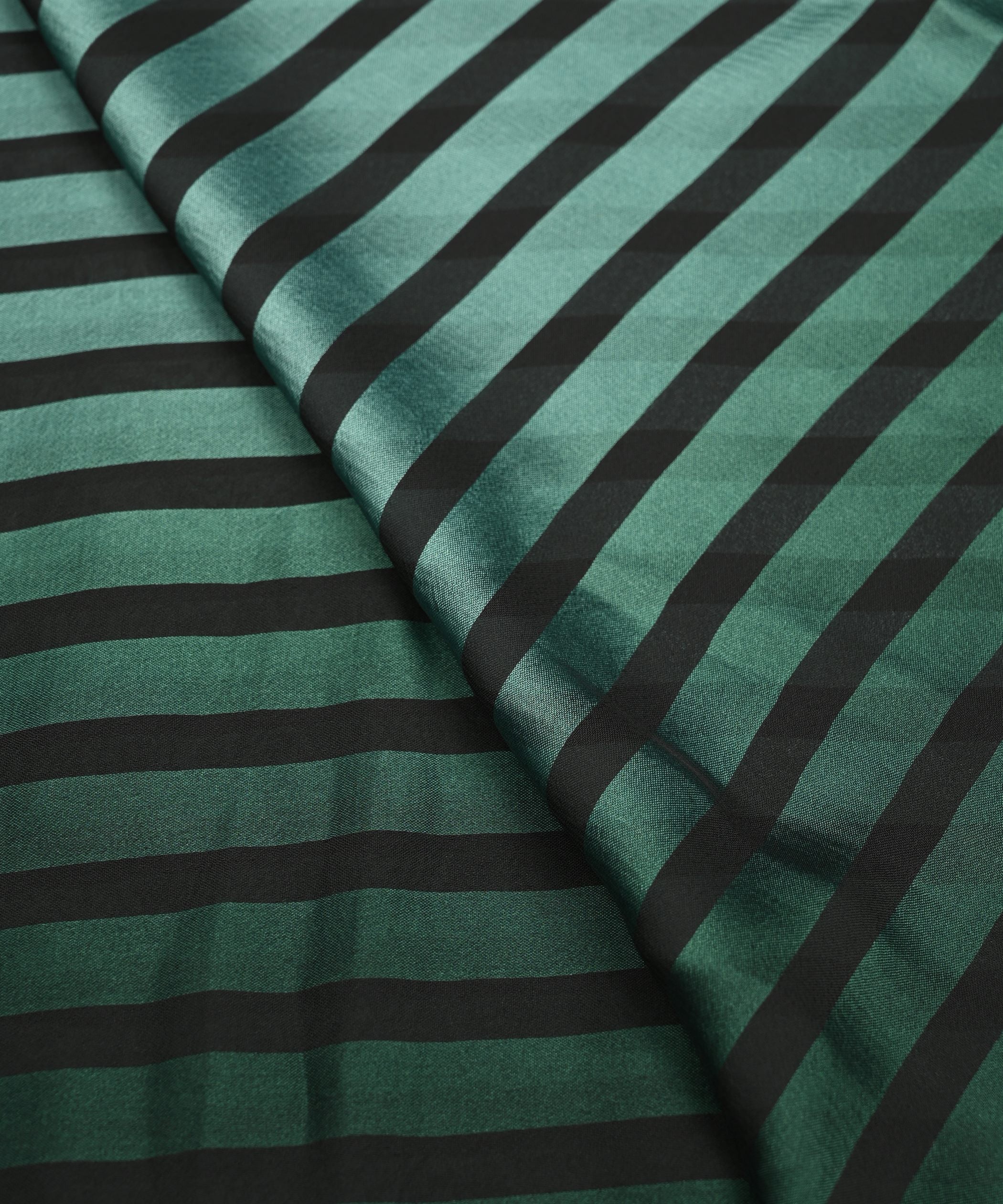 Bottle Green Shaded Chiffon Fabric with Stripes