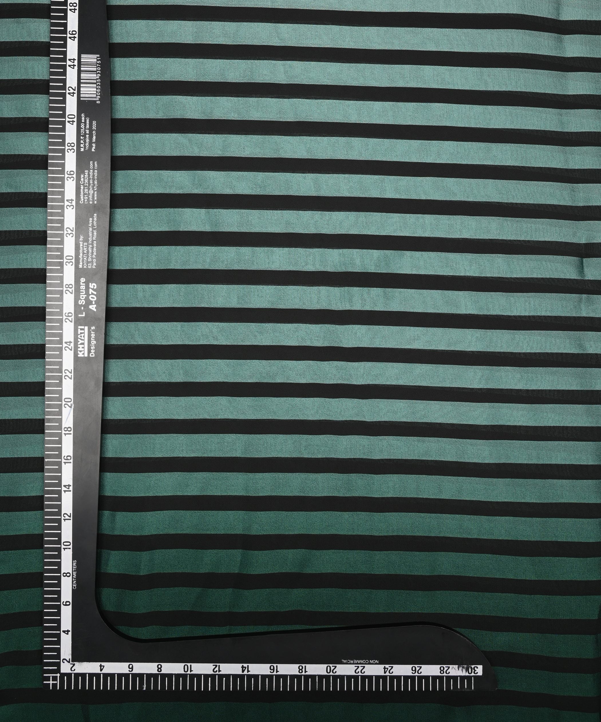 Bottle Green Shaded Chiffon Fabric with Stripes