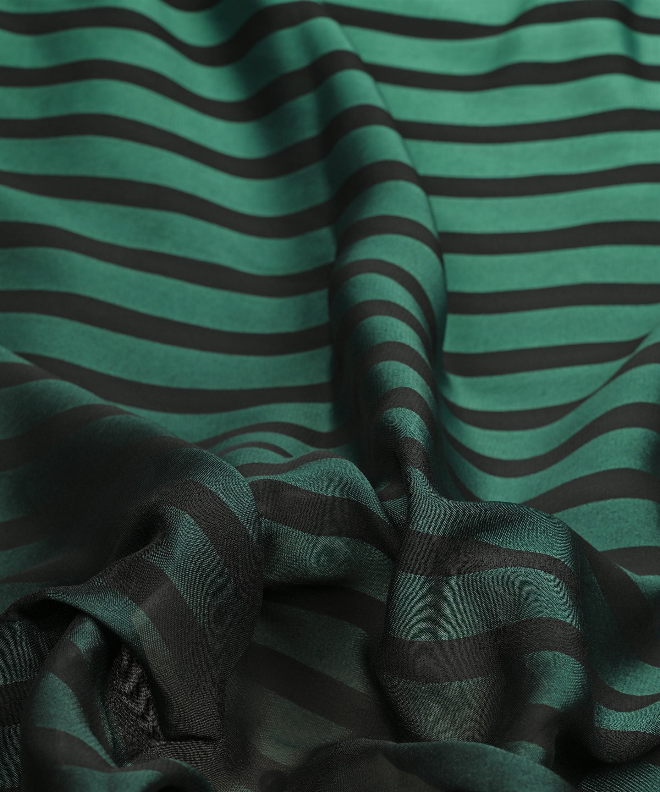 Dark Teal Shaded Chiffon Fabric with Stripes